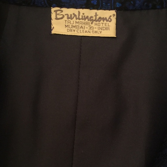 Vintage custom made silk brocade jacket in cobalt blue and black - Picture 11 of 14